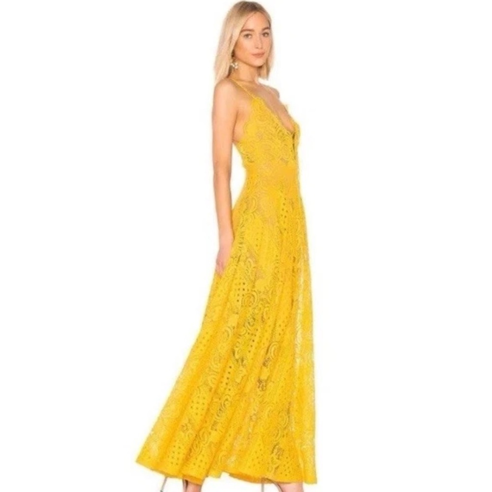 Michael Costello x Revolve Long Sexy Maxi Dress Sz Medium Yellow Lace - Picture 5 of 11